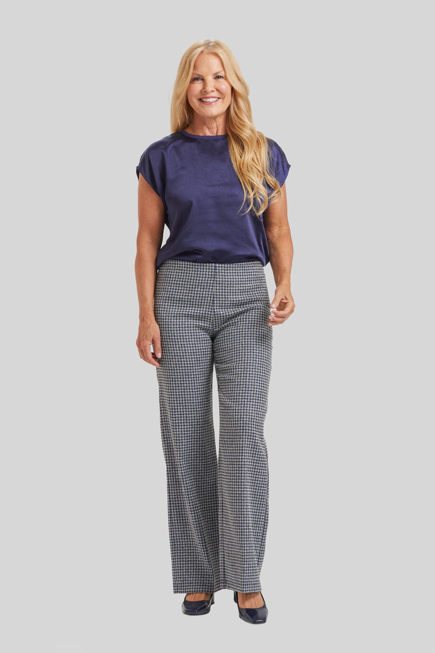 Jules Clean Pull On Pant - Brussels Metallic Check- FINAL SALE