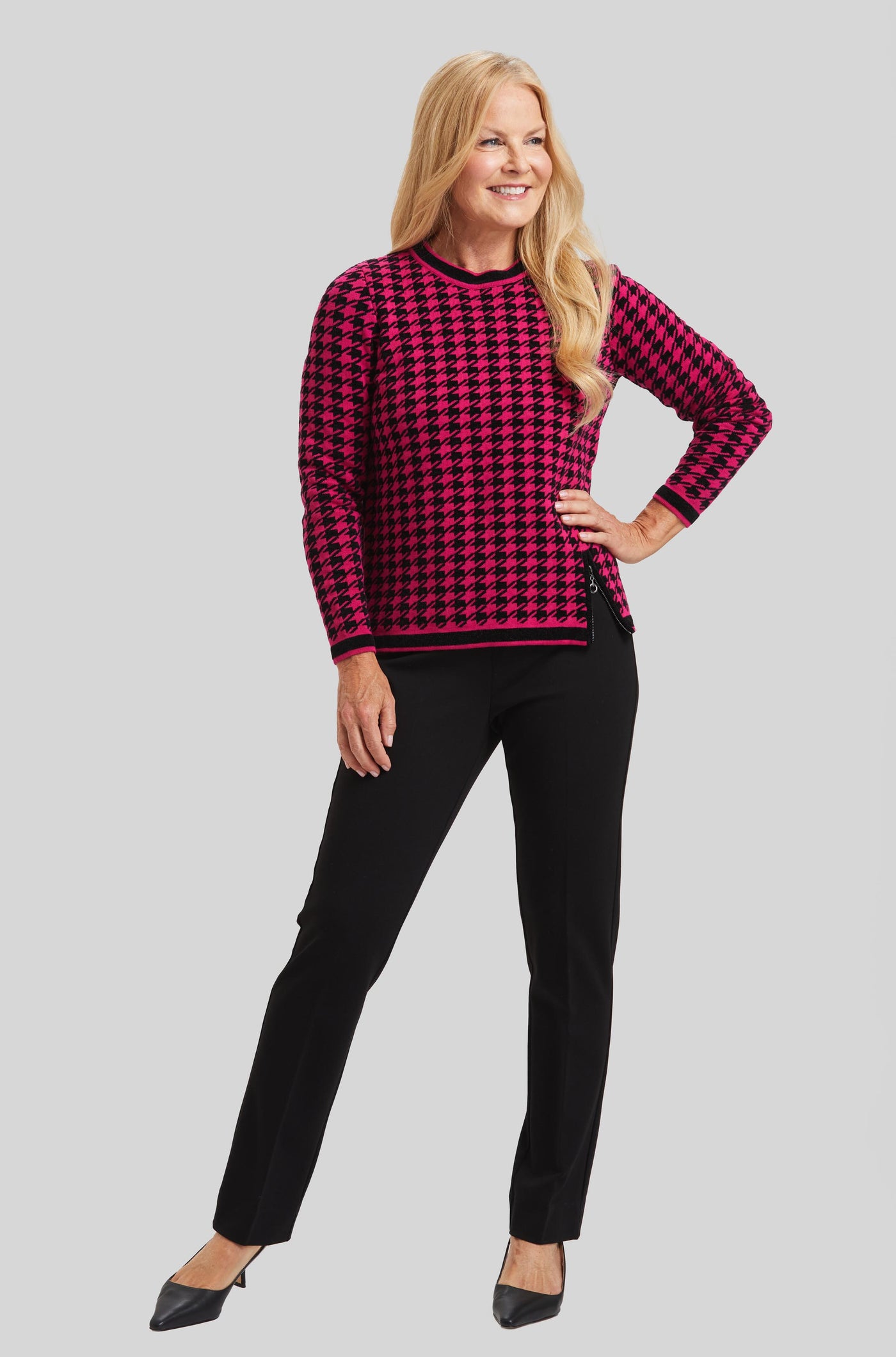 Chenille Houndstooth Easy Crew- FINAL SALE