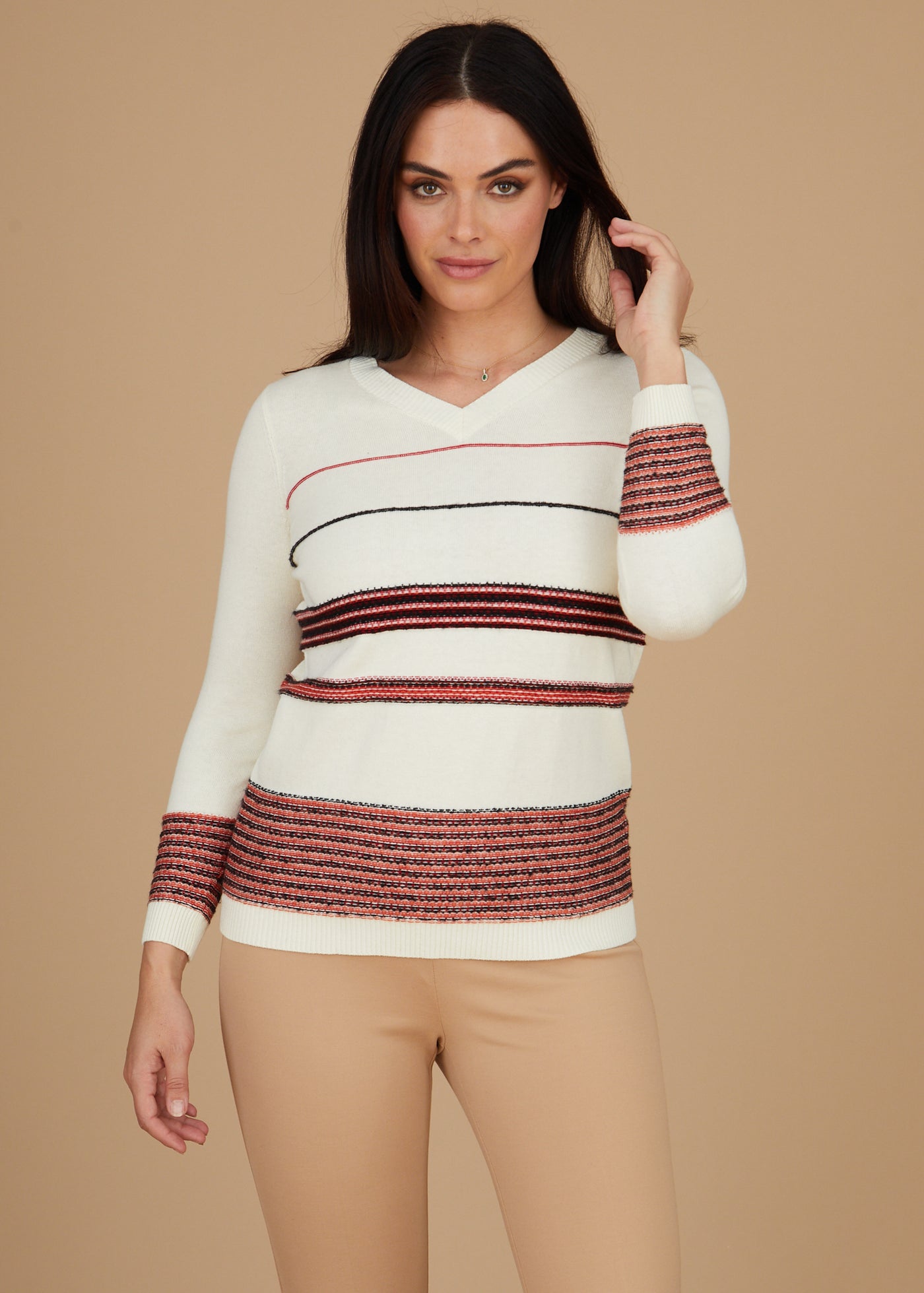 Dimensional Stripe V-Neck Sweater: FINAL SALE