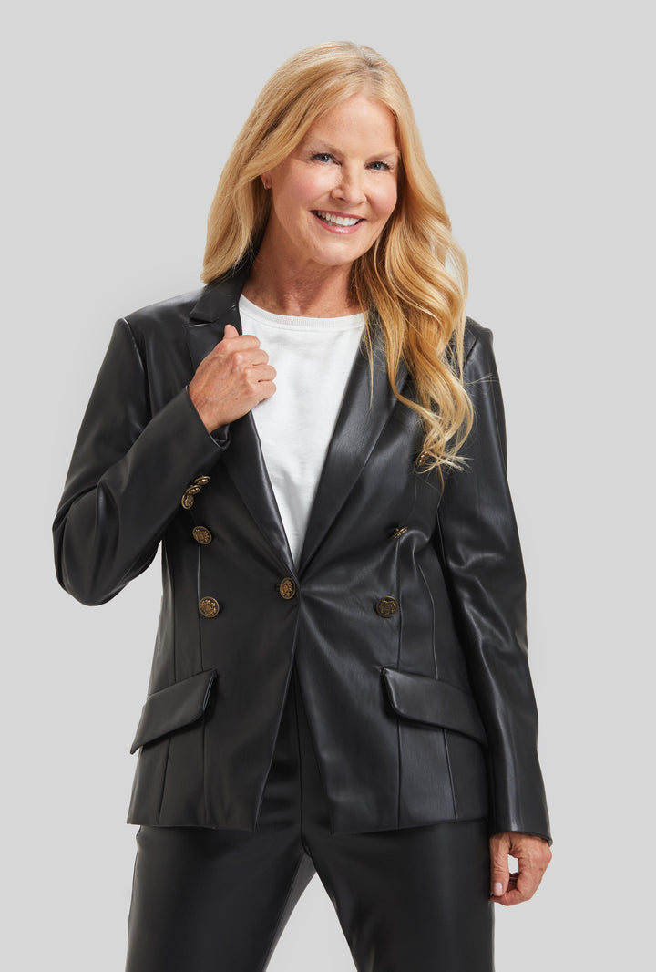 Faux Leather Steely 1 Button Faux DB Jacket- FINAL SALE