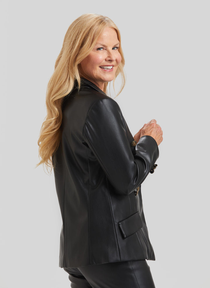 Faux Leather Steely 1 Button Faux DB Jacket- FINAL SALE