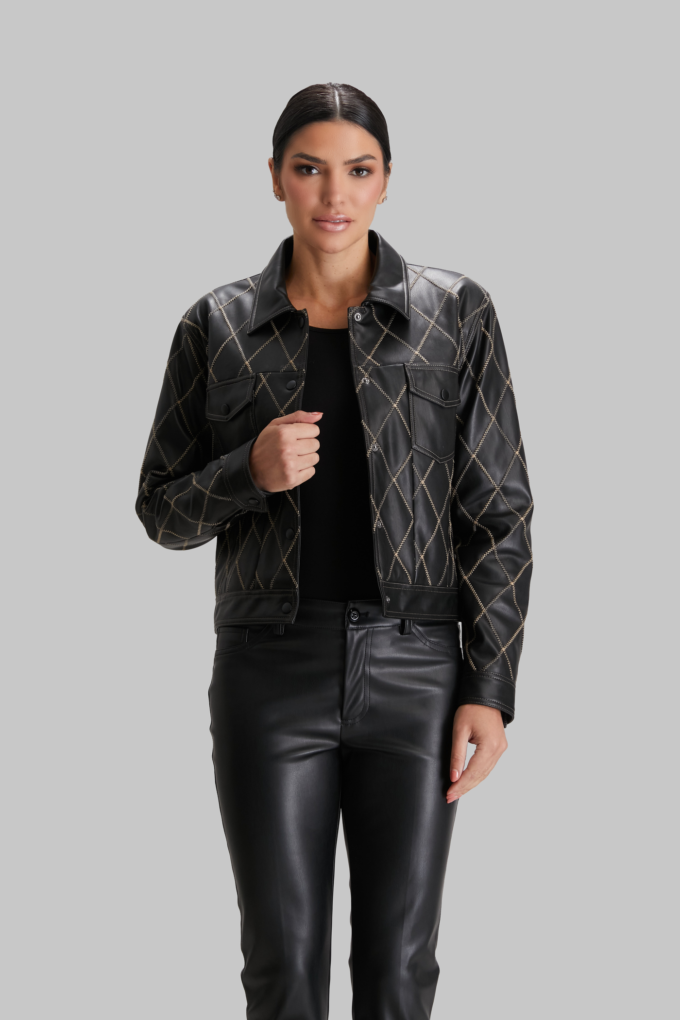 Faux Leather Diane Stitched Jacket