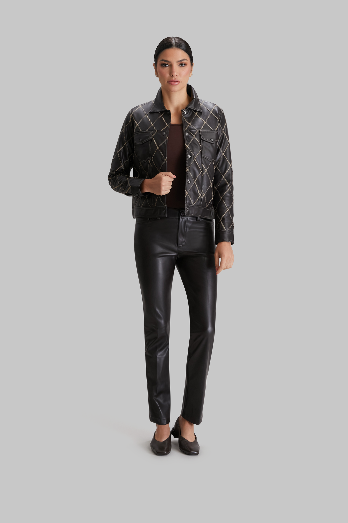 Faux Leather Diane Stitched Jacket