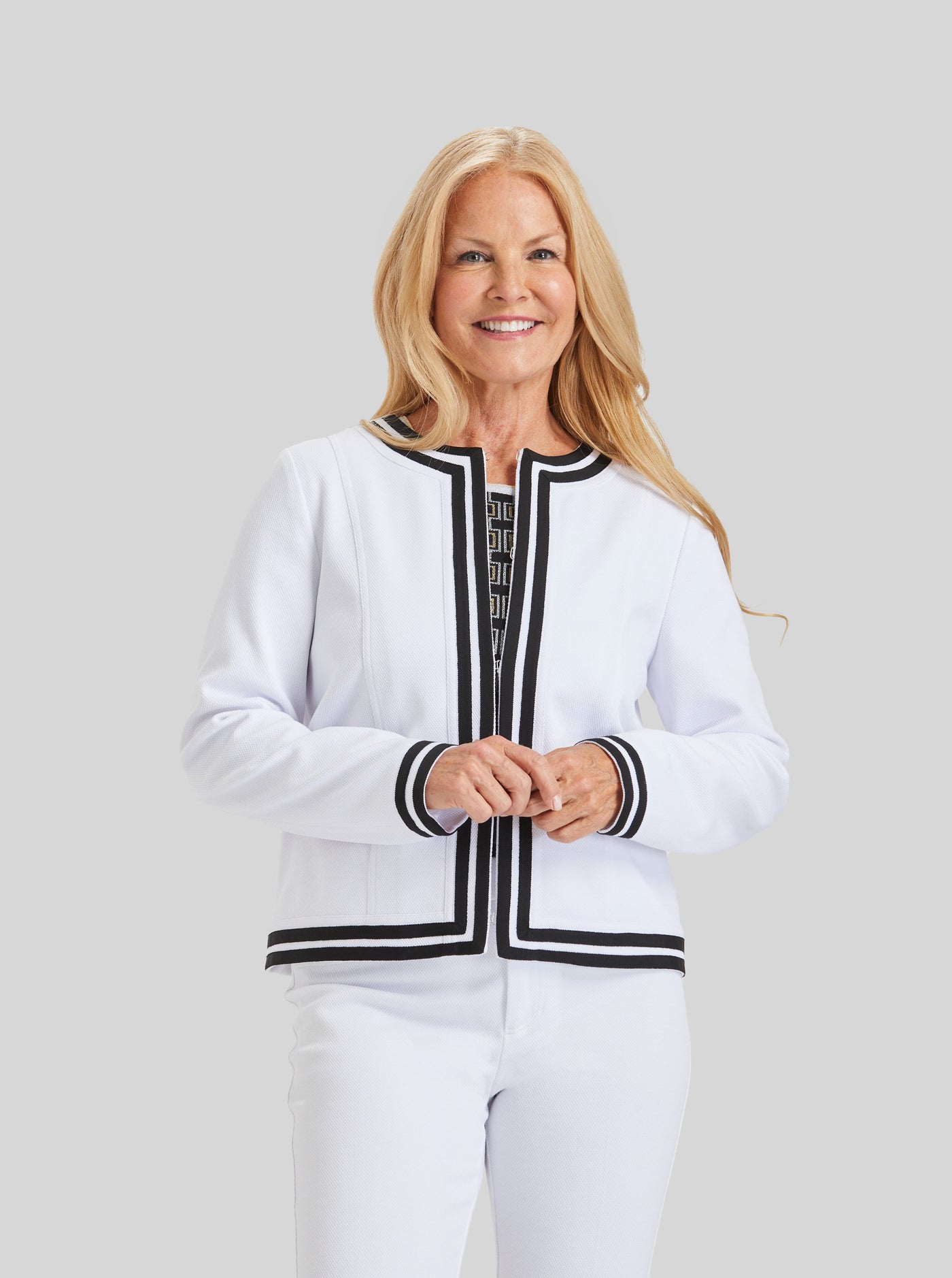 Coco Grosgrain Trim Jacket - Solstice Pique- FINAL SALE