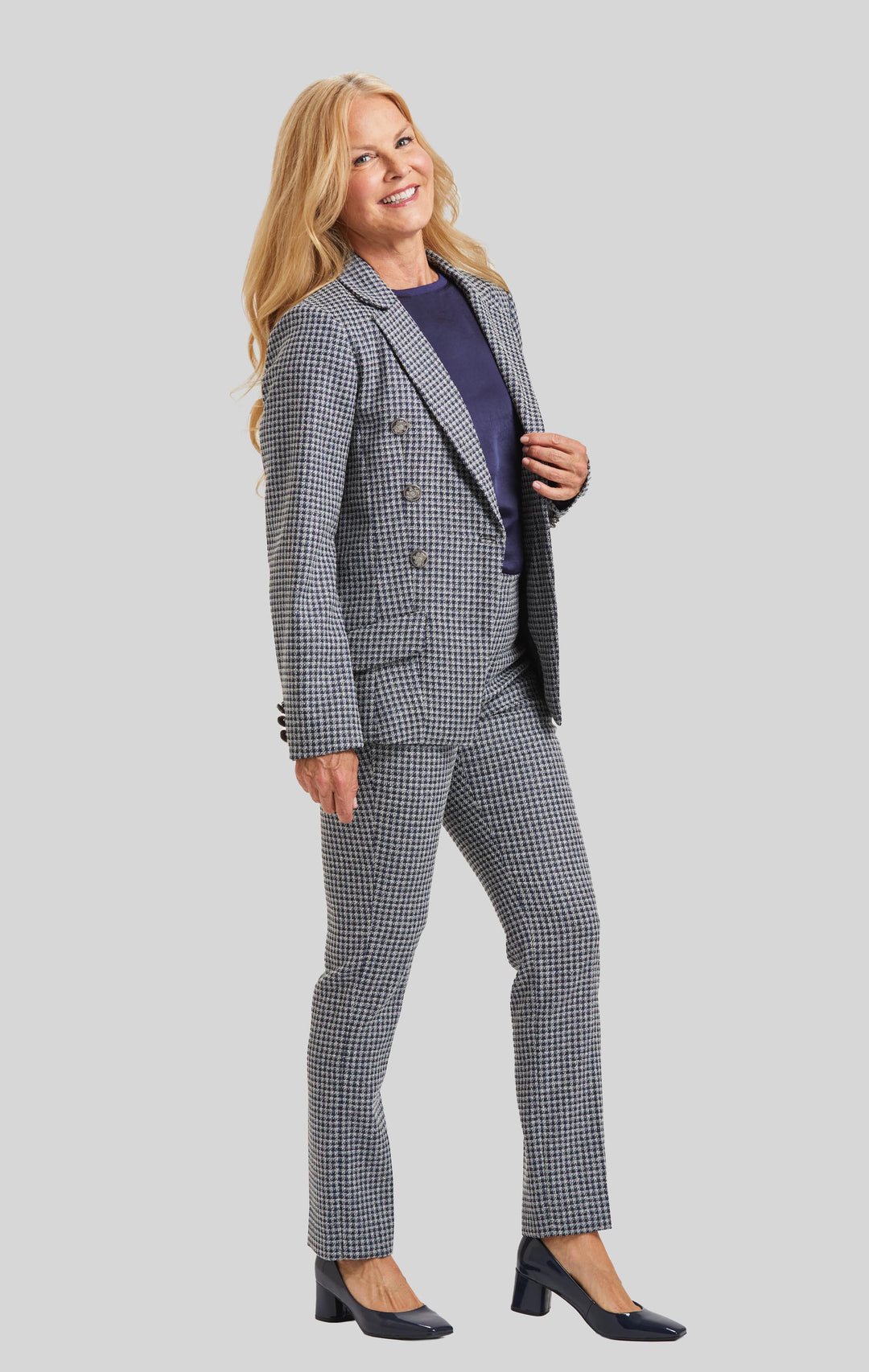 Brussels Metallic Check Steely 1 Button Jacket- FINAL SALE