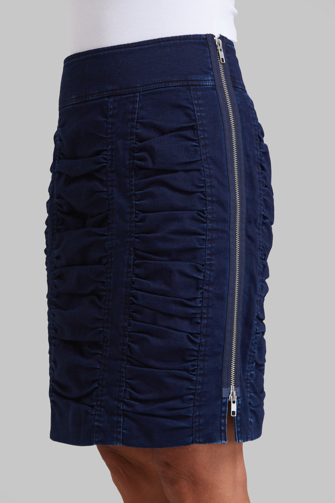 Knit Denim Penny Ruched Skirt