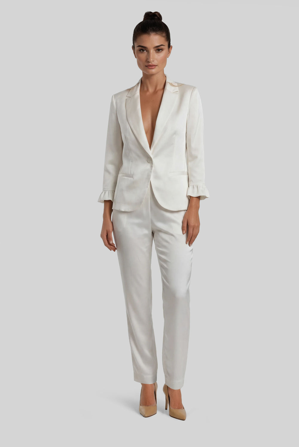 Gia Ruffle Sleeve Jacket Whisper Satin XS / Pearl