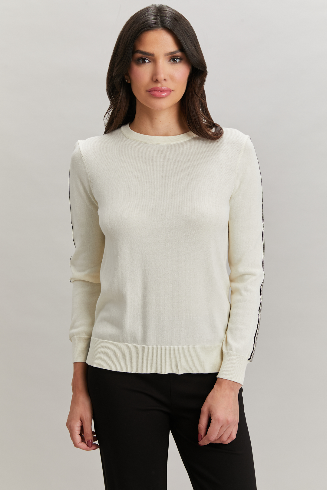 Ribbon Trim Sleeve Crewneck - FINAL SALE