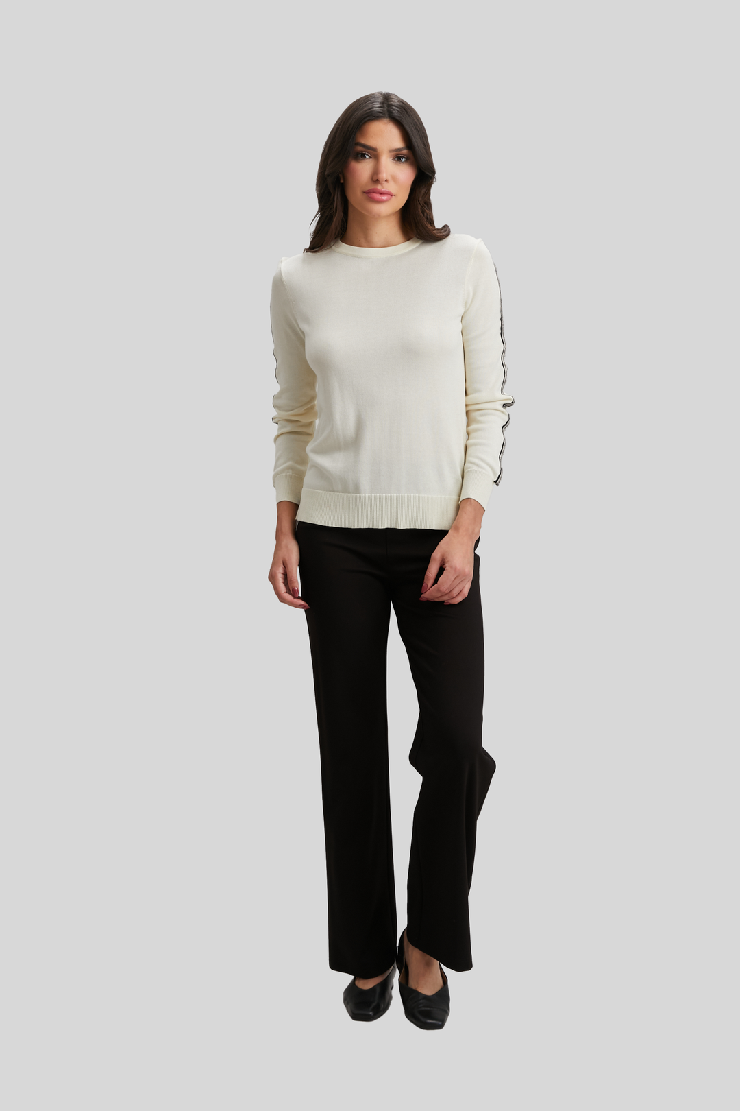 Ribbon Trim Sleeve Crewneck - FINAL SALE