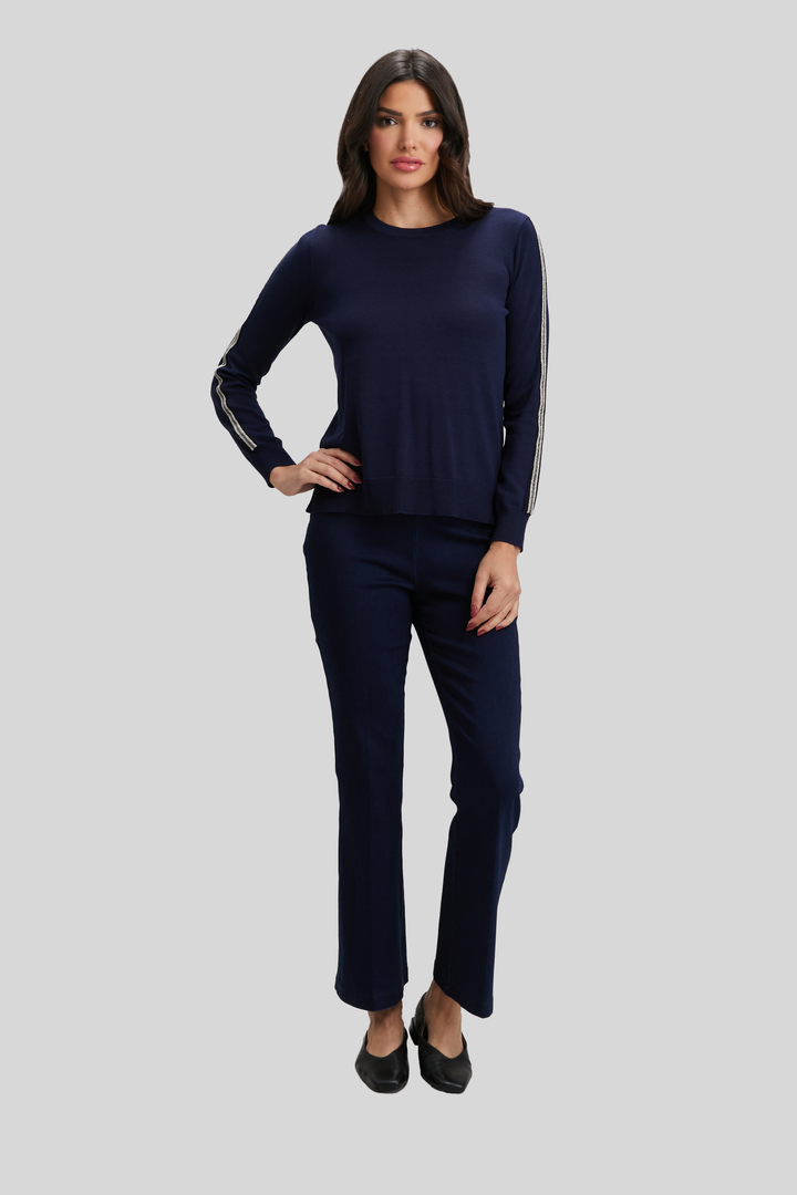 Ribbon Trim Sleeve Crewneck - FINAL SALE
