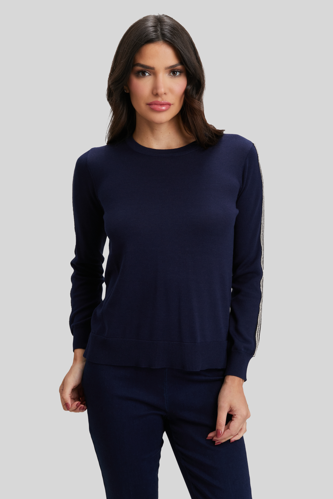 Ribbon Trim Sleeve Crewneck - FINAL SALE