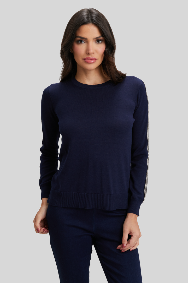 Ribbon Trim Sleeve Crewneck - FINAL SALE
