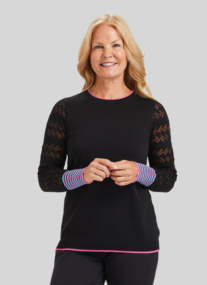 Pop of Color Pointelle Sleeve Top-FINAL SALE