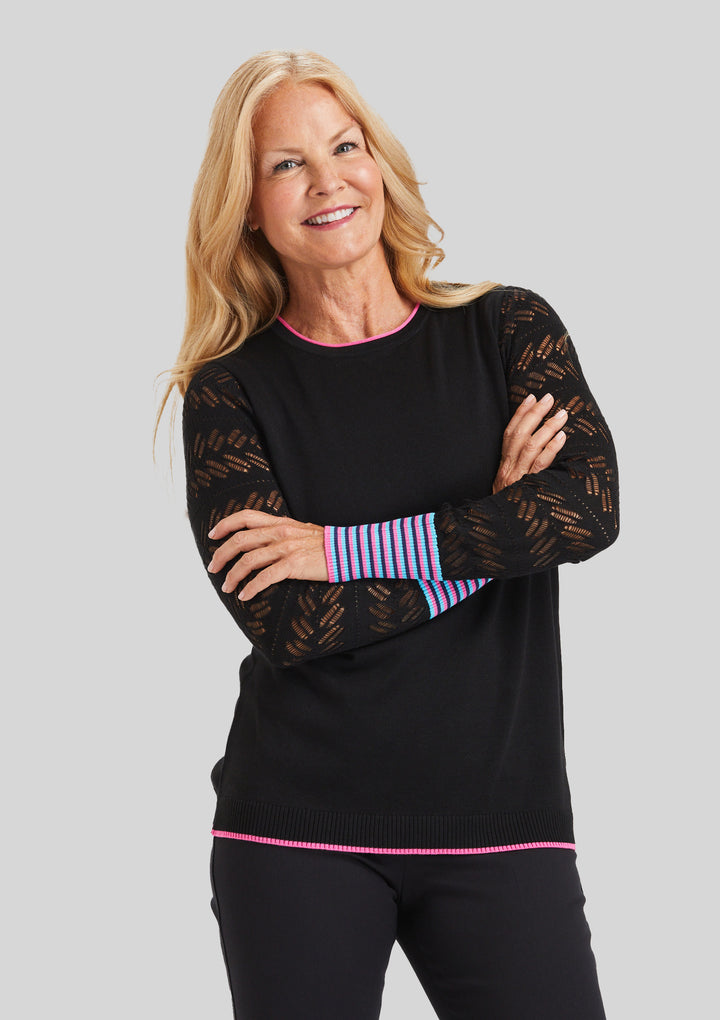 Pop of Color Pointelle Sleeve Top-FINAL SALE