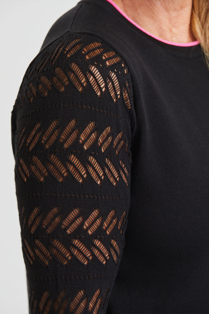 Pop of Color Pointelle Sleeve Top-FINAL SALE