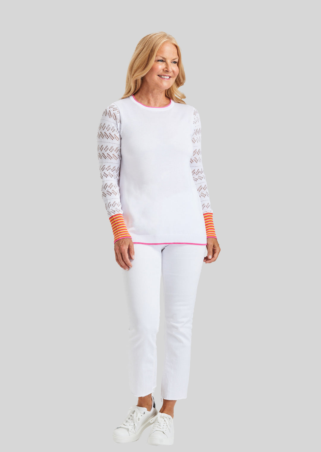 Pop of Color Pointelle Sleeve Top-FINAL SALE