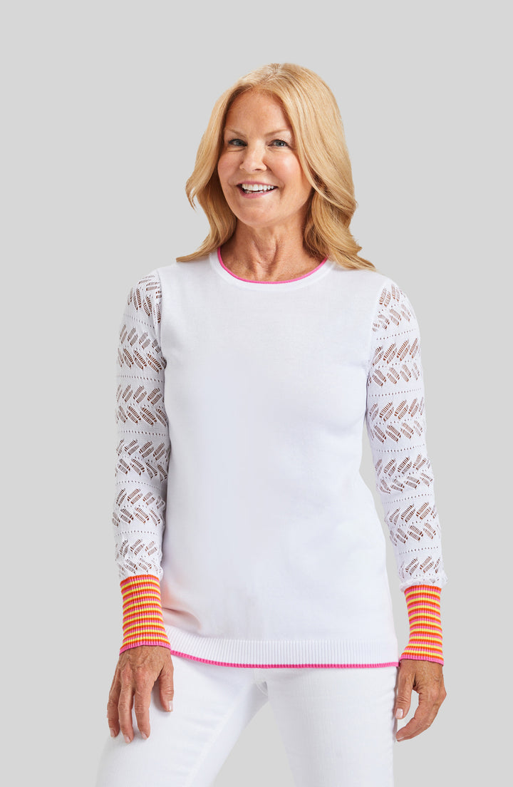 Pop of Color Pointelle Sleeve Top-FINAL SALE