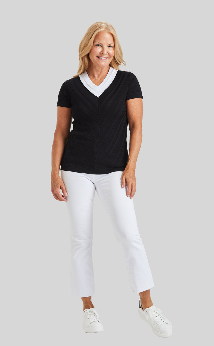 BBQ Whites Color Block V-Neck- FINAL SALE