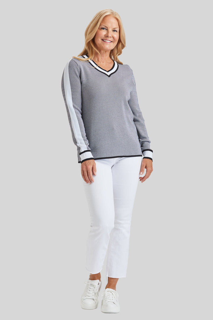 BBQ Whites Tweed V-Neck- FINAL SALE