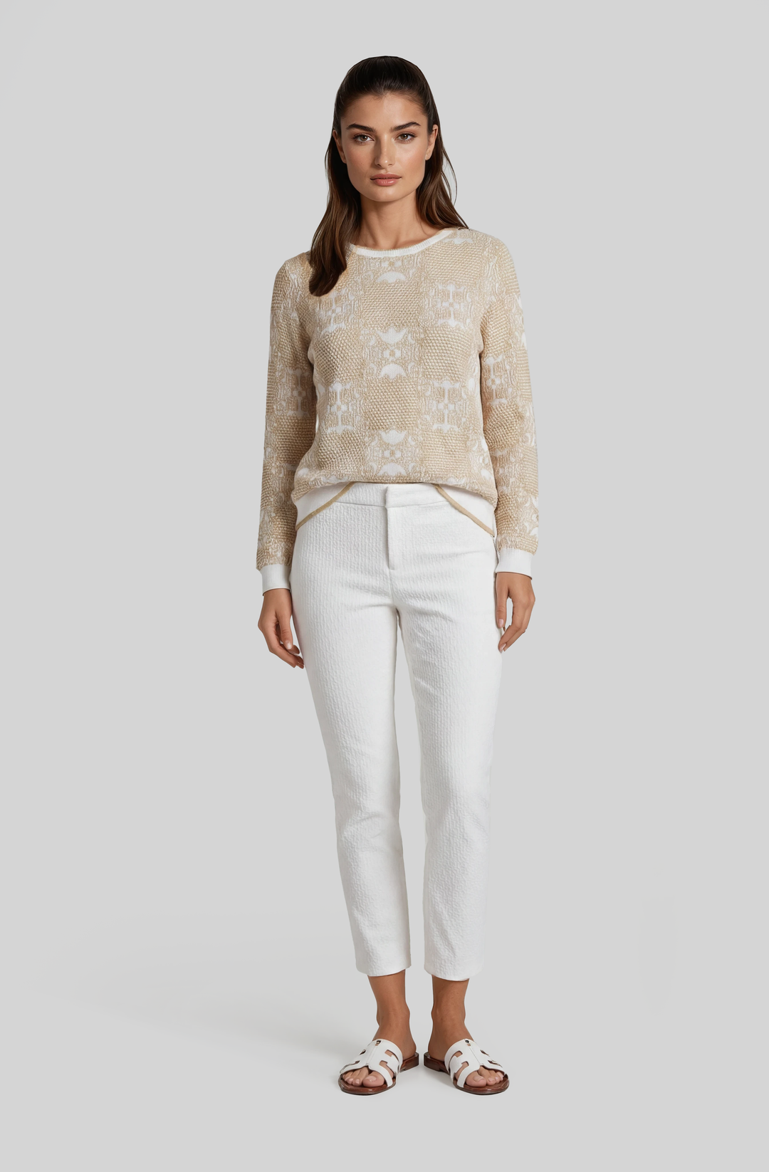 Medallion Jacquard Long Sleeve Crew