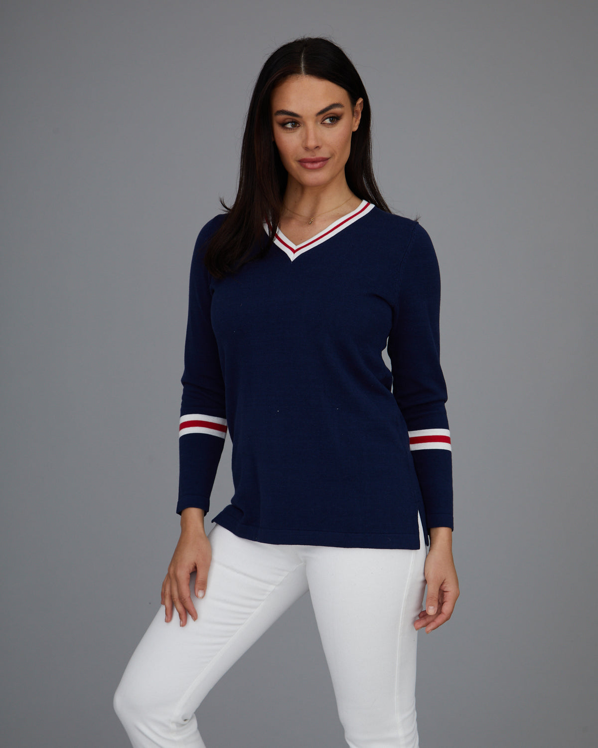 Novelty Stripe V Neck Top