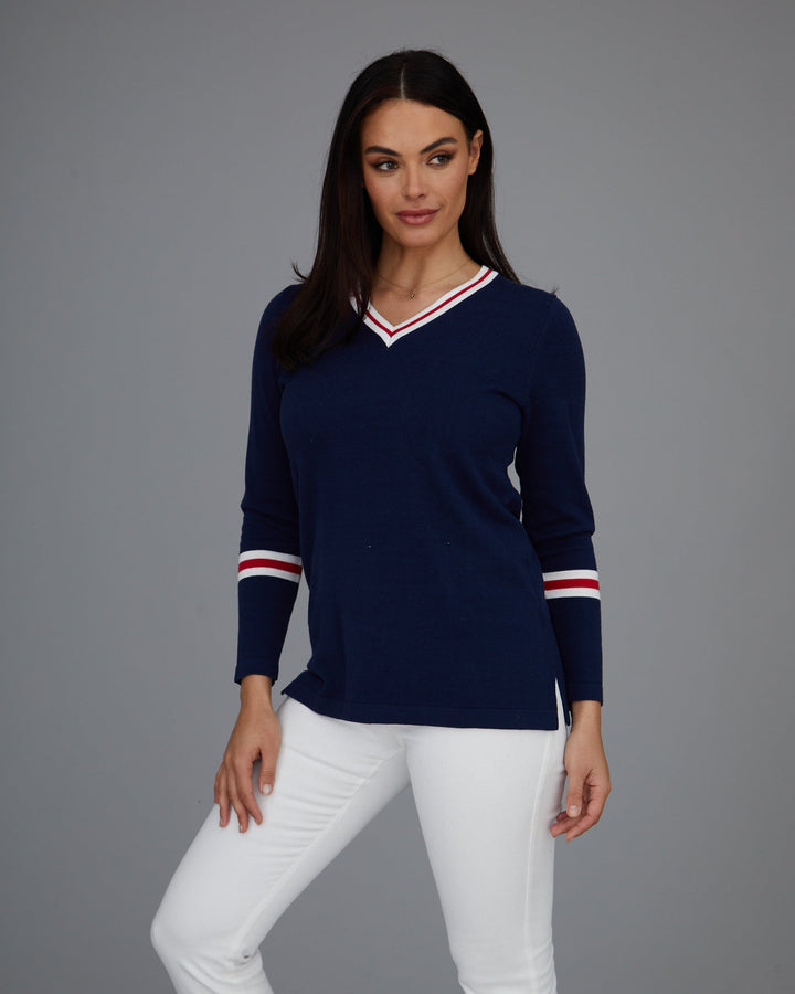 Novelty Stripe V Neck Top