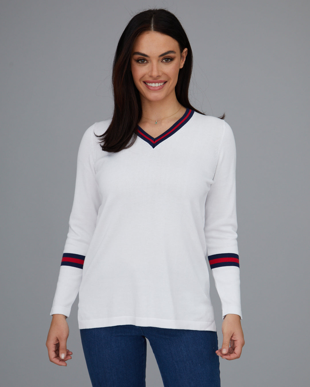 Novelty Stripe V Neck Top