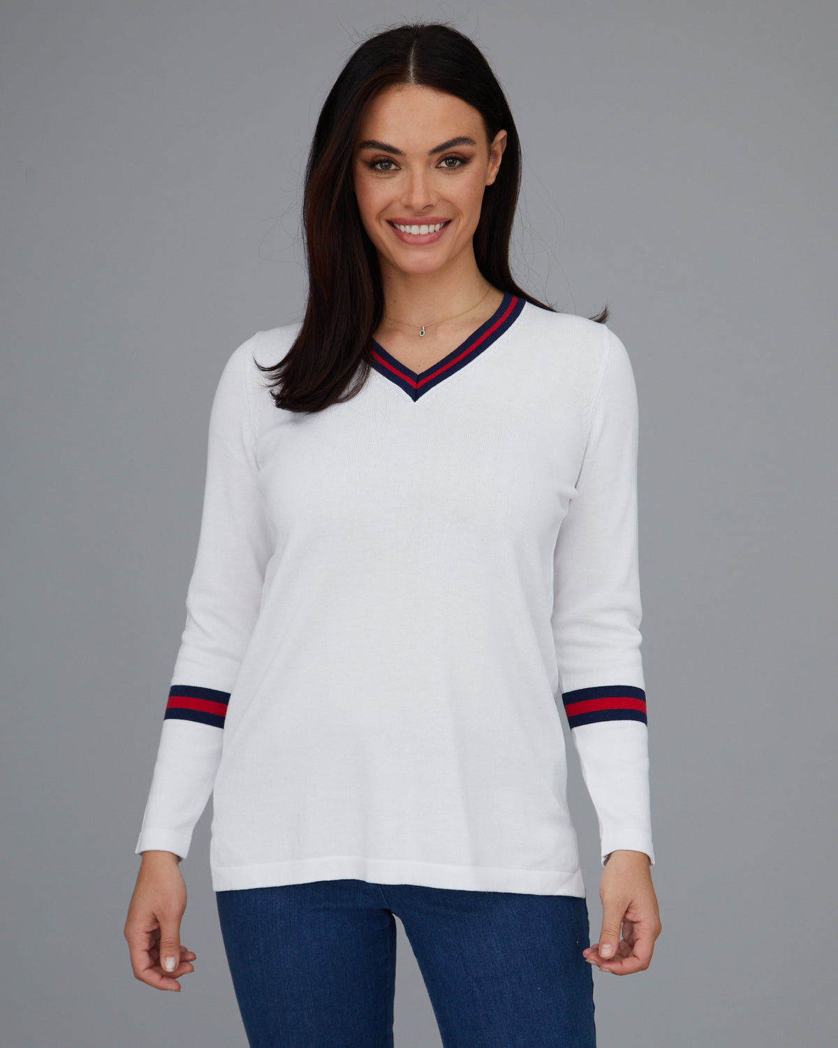 Novelty Stripe V Neck Top