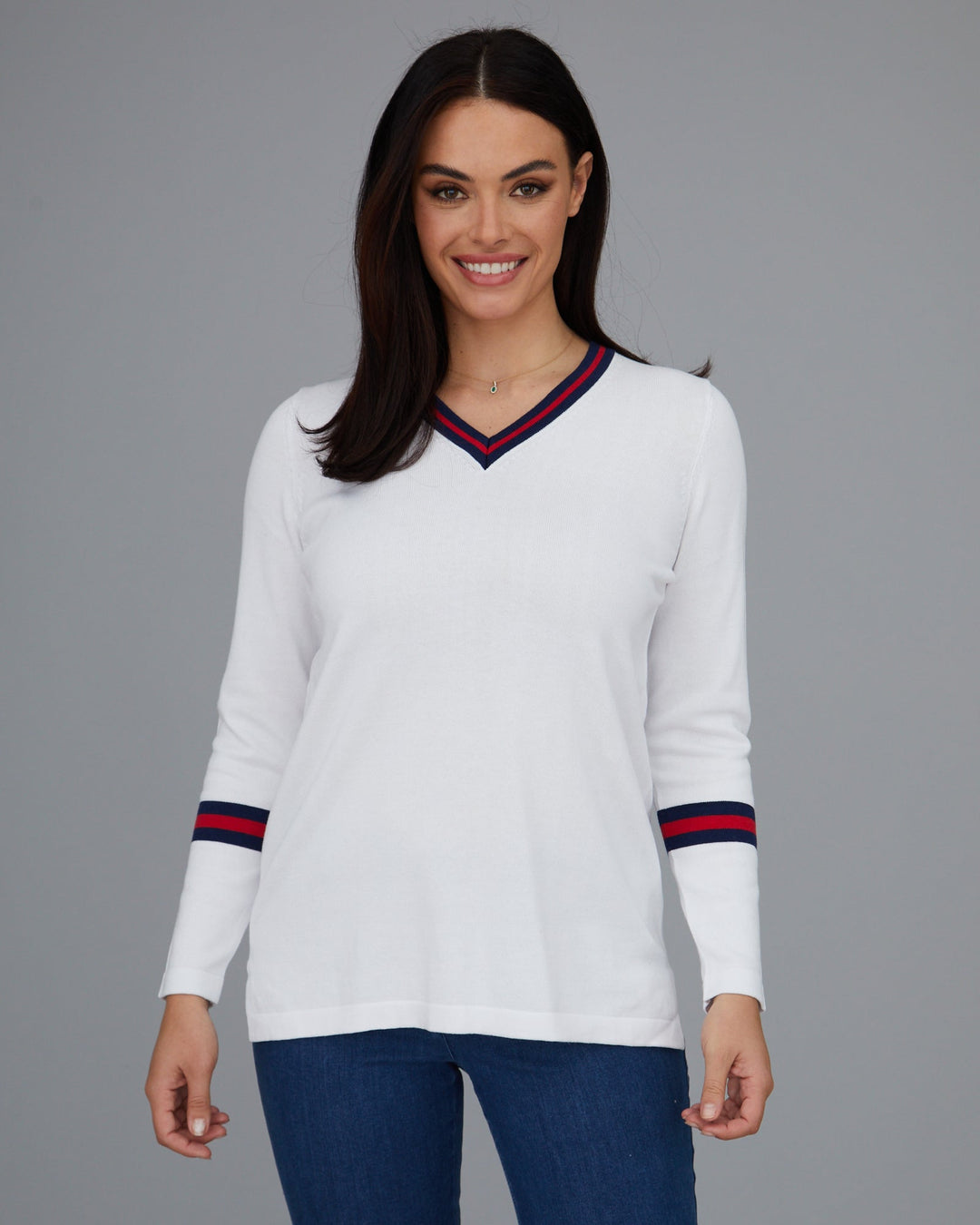 Novelty Stripe V Neck Top