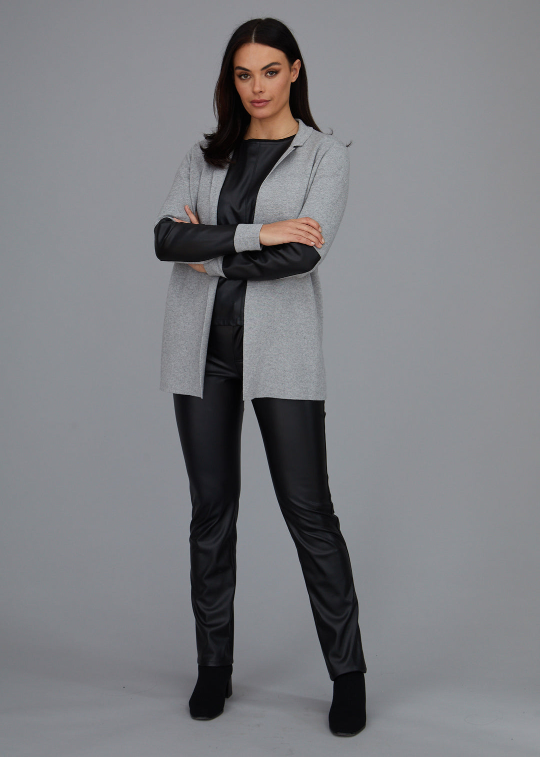 Leather Trip Open Front Cardigan: FINAL SALE