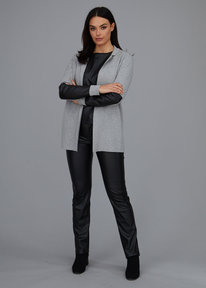 Leather Trip Open Front Cardigan: FINAL SALE