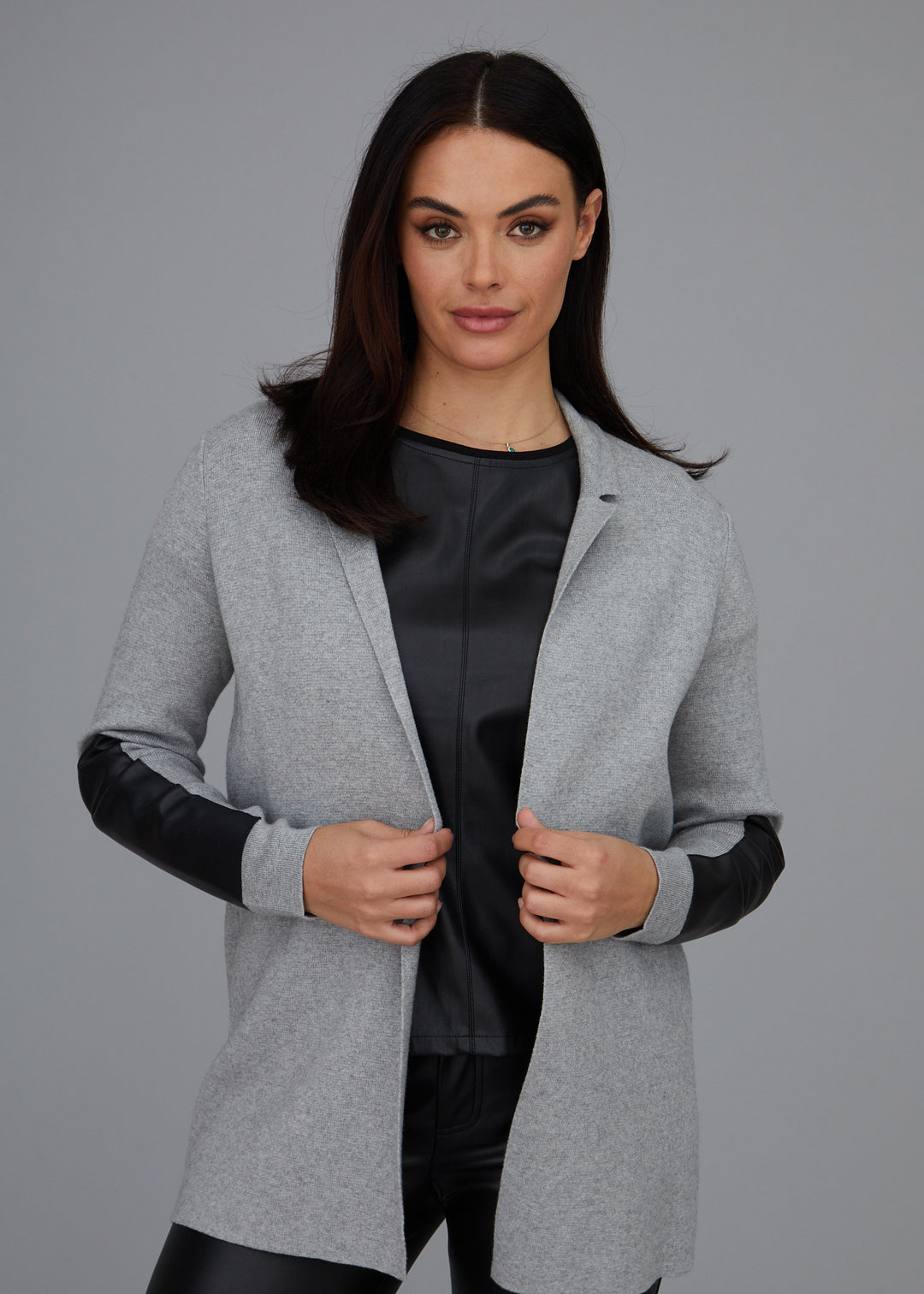 Leather Trip Open Front Cardigan: FINAL SALE