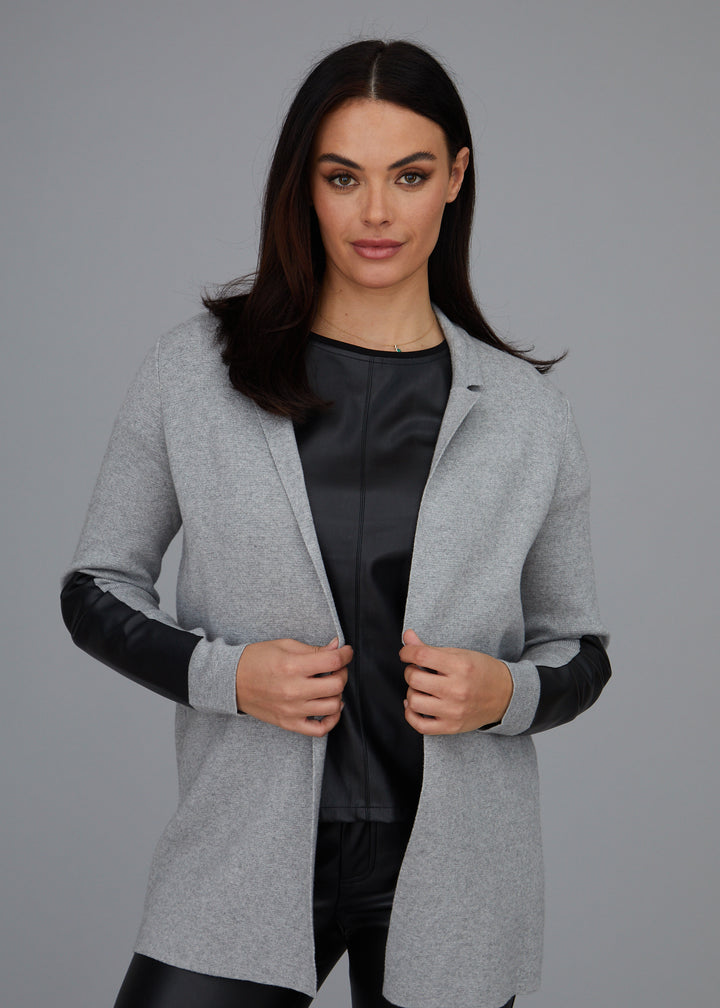 Leather Trip Open Front Cardigan: FINAL SALE