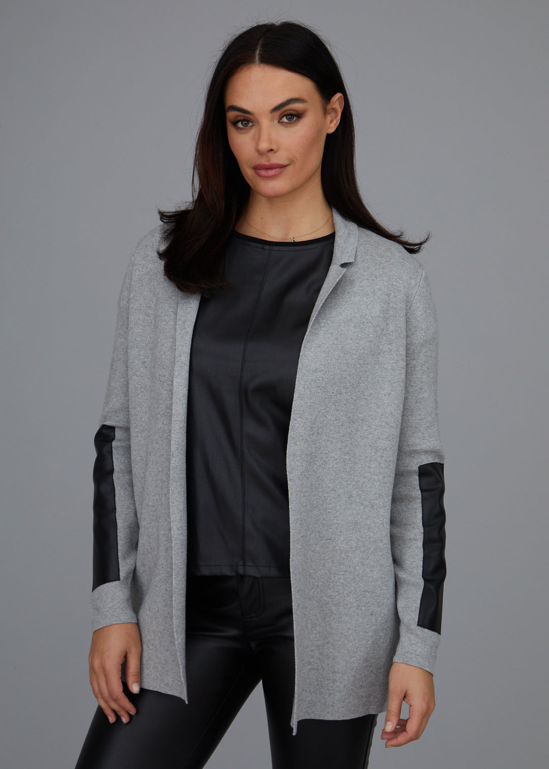 Leather Trip Open Front Cardigan: FINAL SALE