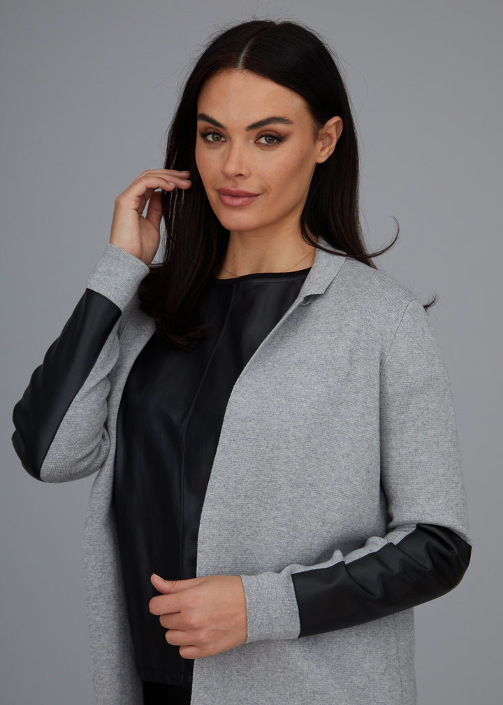 Leather Trip Open Front Cardigan: FINAL SALE