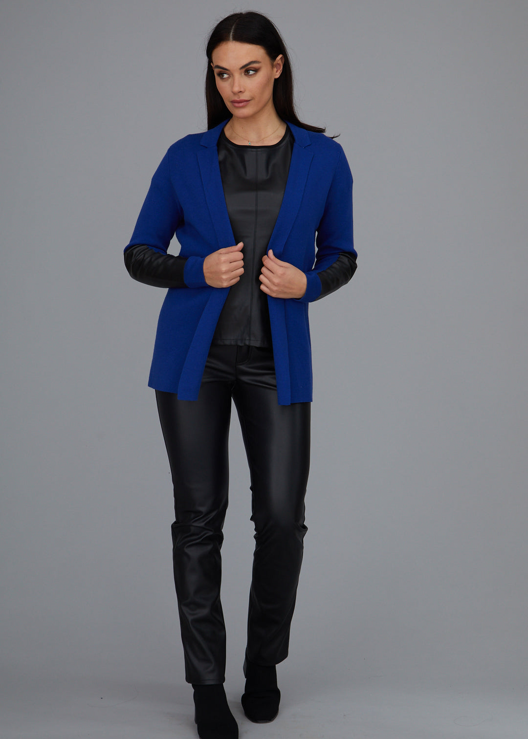 Leather Trip Open Front Cardigan: FINAL SALE