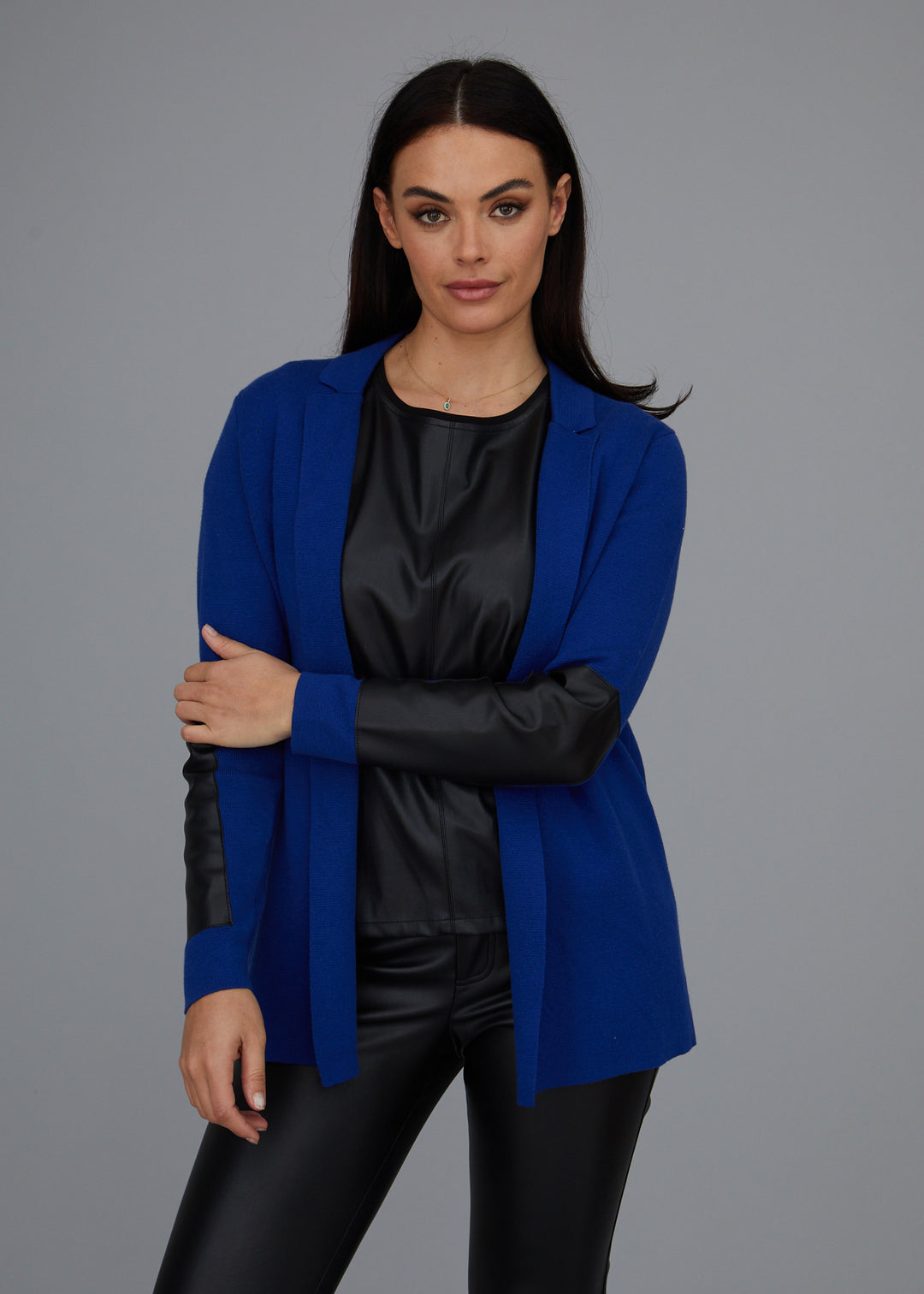 Leather Trip Open Front Cardigan: FINAL SALE