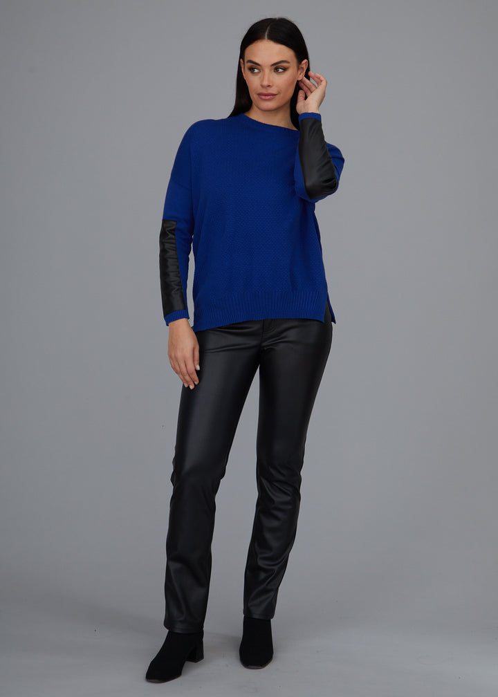 Crewneck Sweater - Leather Trim: FINAL SALE