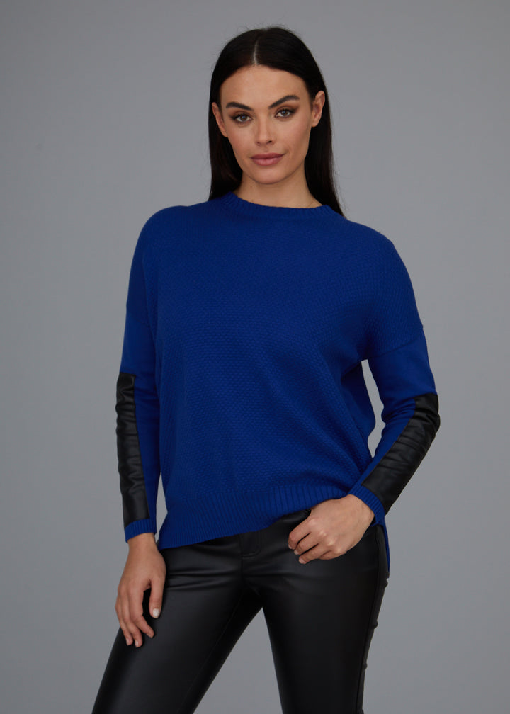 Crewneck Sweater - Leather Trim: FINAL SALE