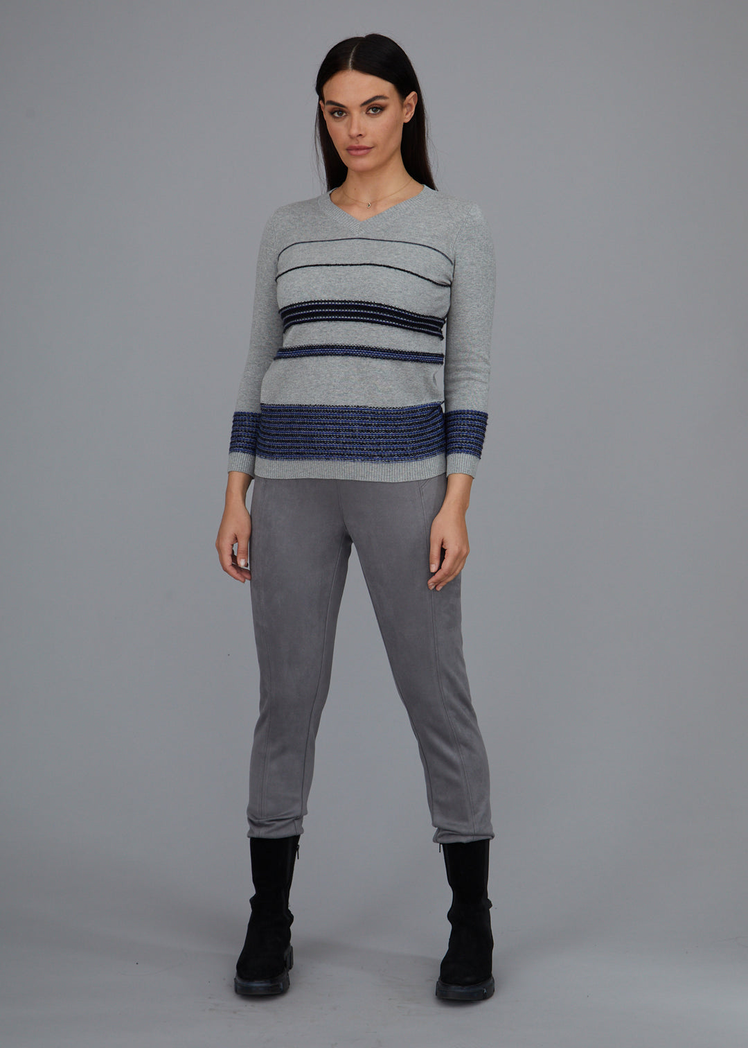 Dimensional Stripe V-Neck Sweater: FINAL SALE