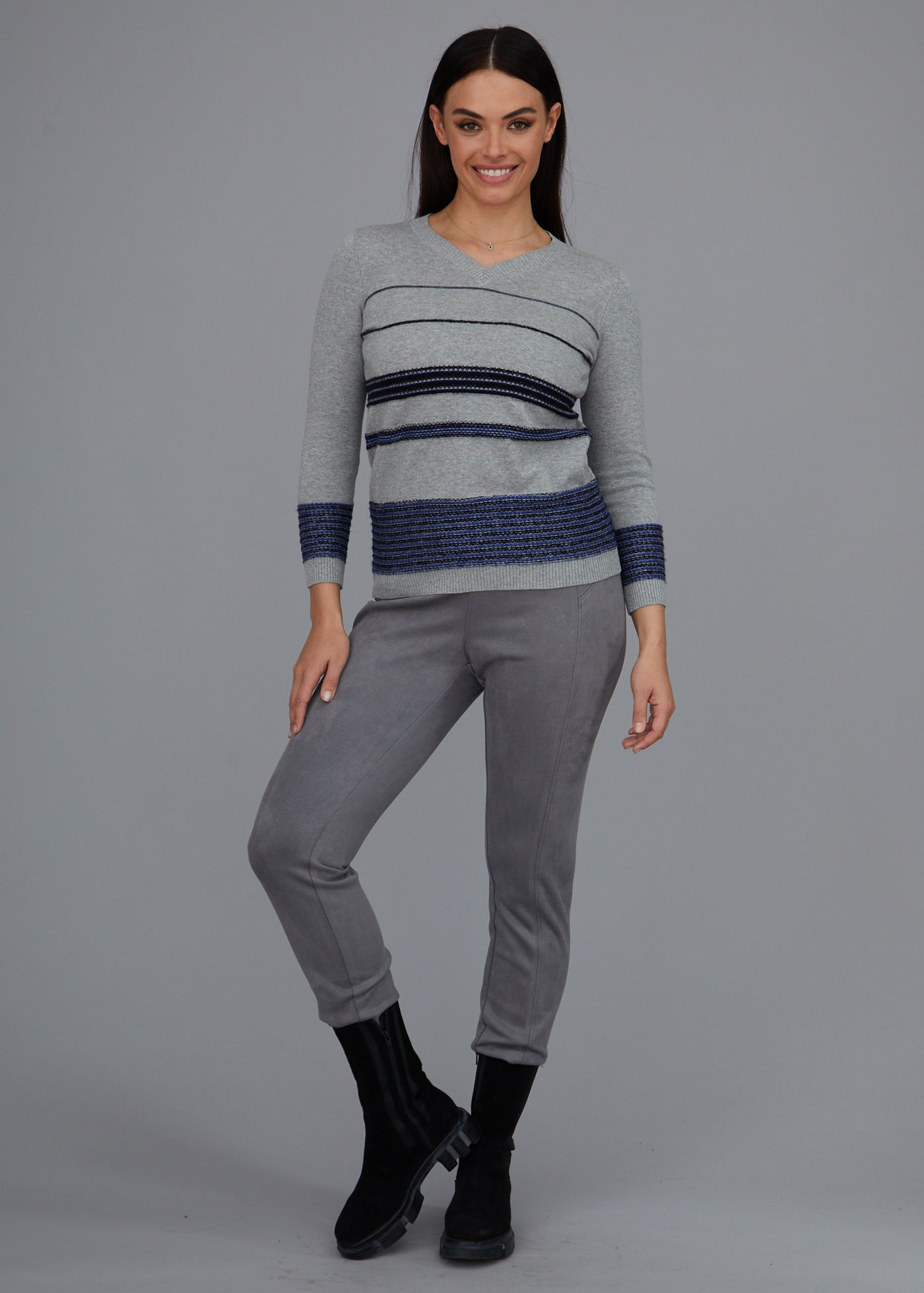 Dimensional Stripe V-Neck Sweater