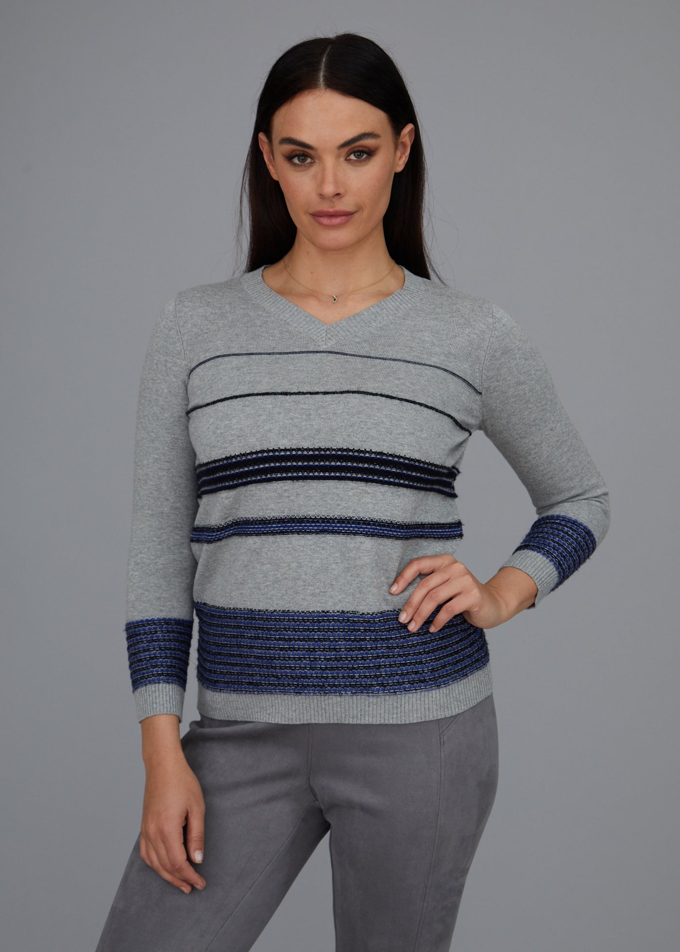Dimensional Stripe V-Neck Sweater