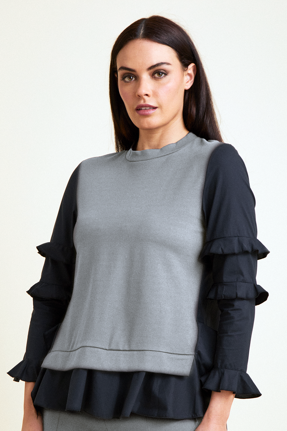 Bridgette Hi-Lo w/Ruffle Sleeve - Mixed Media: FINAL SALE