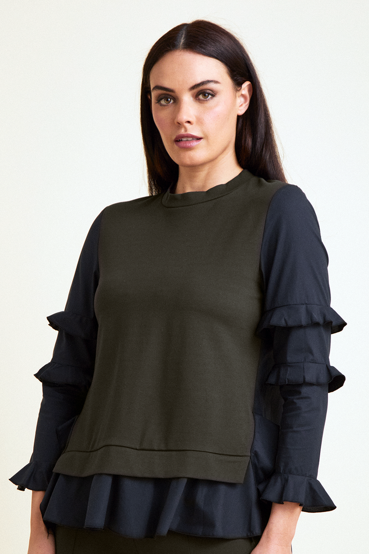 Bridgette Hi-Lo w/Ruffle Sleeve - Mixed Media: FINAL SALE