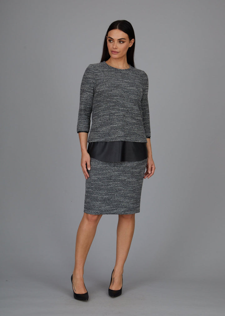 Dawn Hi-Low Crew -  Boucle Knit w/ Black Faux Leather Combo: FINAL SALE