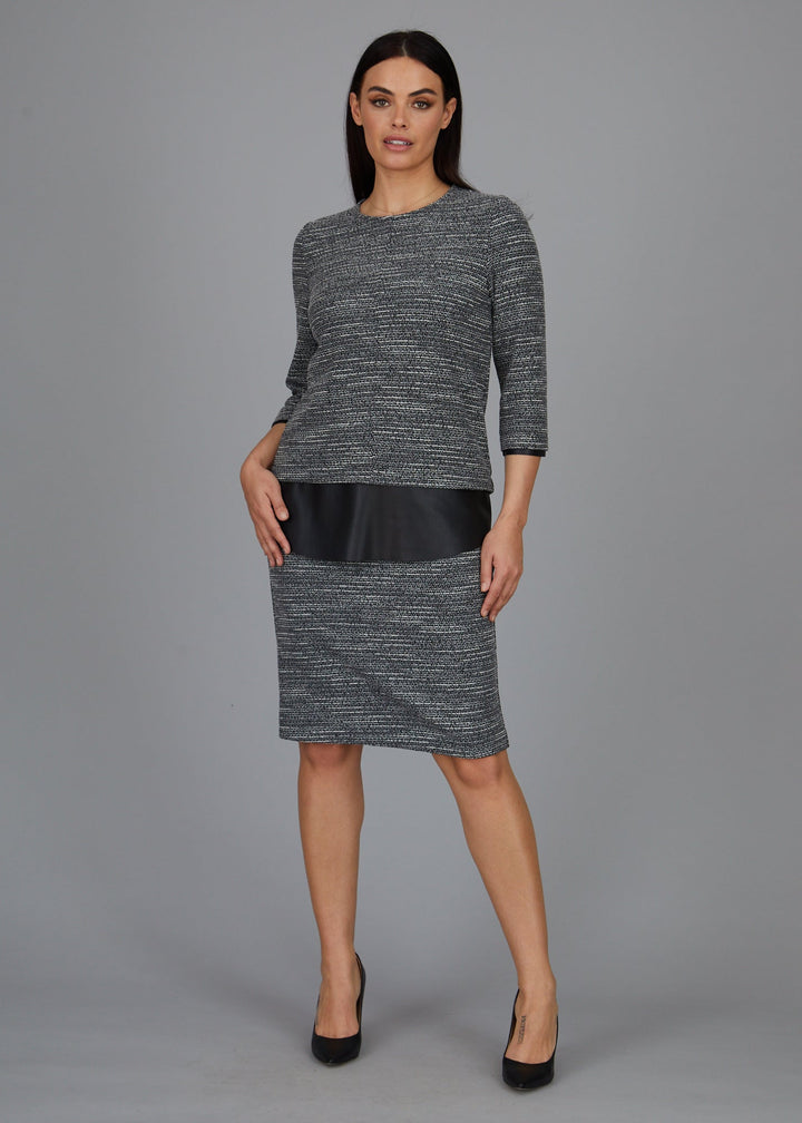 Dawn Hi-Low Crew -  Boucle Knit w/ Black Faux Leather Combo: FINAL SALE