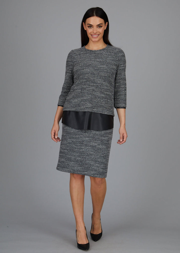 Dawn Hi-Low Crew -  Boucle Knit w/ Black Faux Leather Combo: FINAL SALE