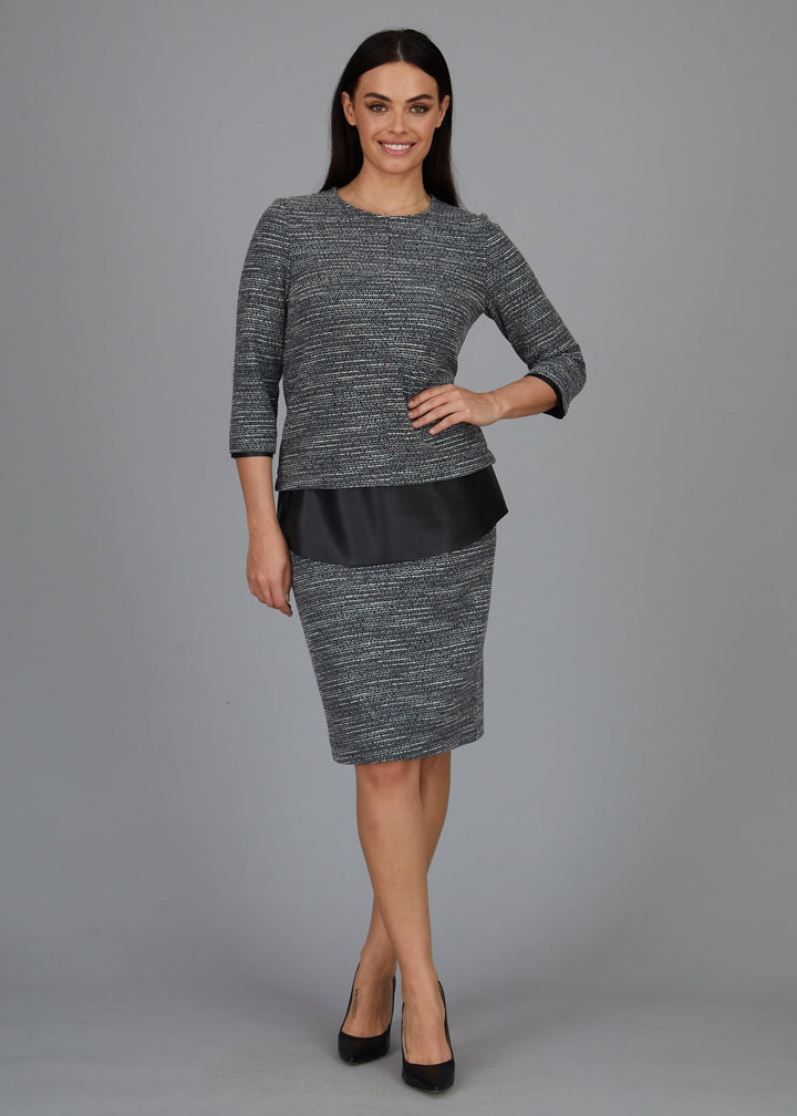 Dawn Hi-Low Crew -  Boucle Knit w/ Black Faux Leather Combo: FINAL SALE