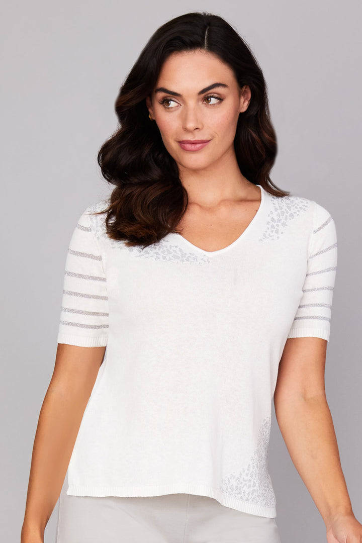 Short Sleeve Metallic V Neck: FINAL SALE