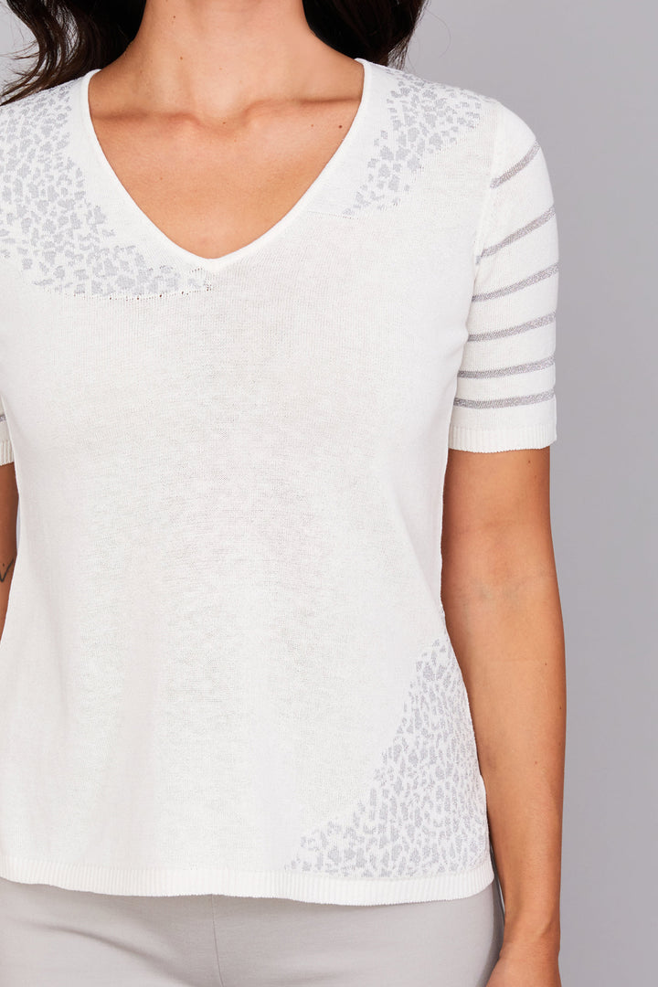 Short Sleeve Metallic V Neck: FINAL SALE